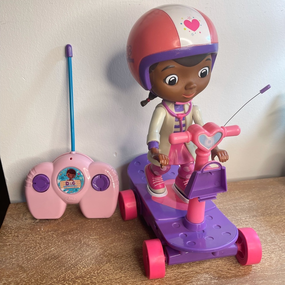 COPY - Rare Doc Mcstuffins RC Remote Control Doll on Scooter / Skate Board